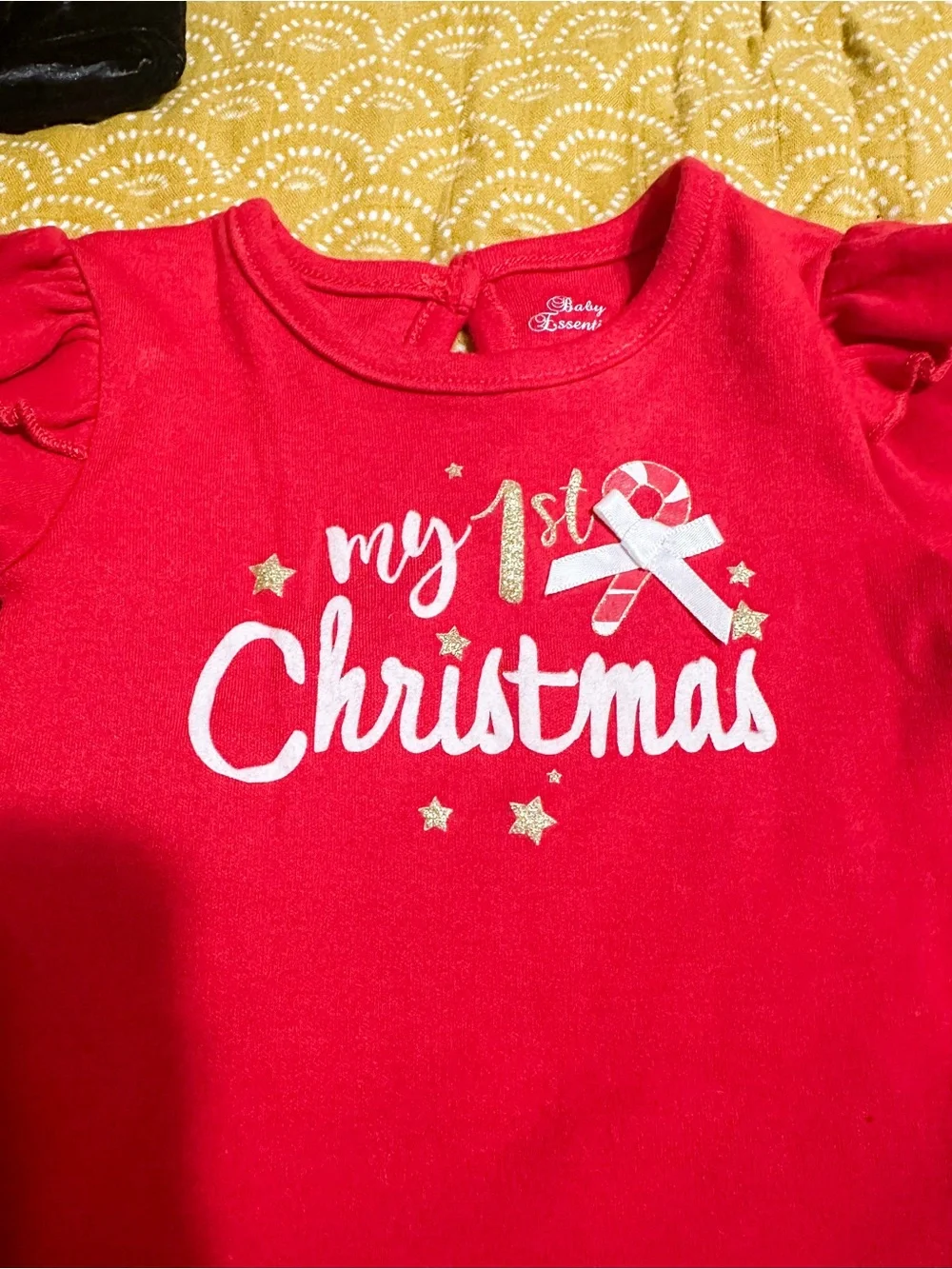 Baby Girls Red 'My 1st Christmas' Holiday Outfit with Black Velvet Pants